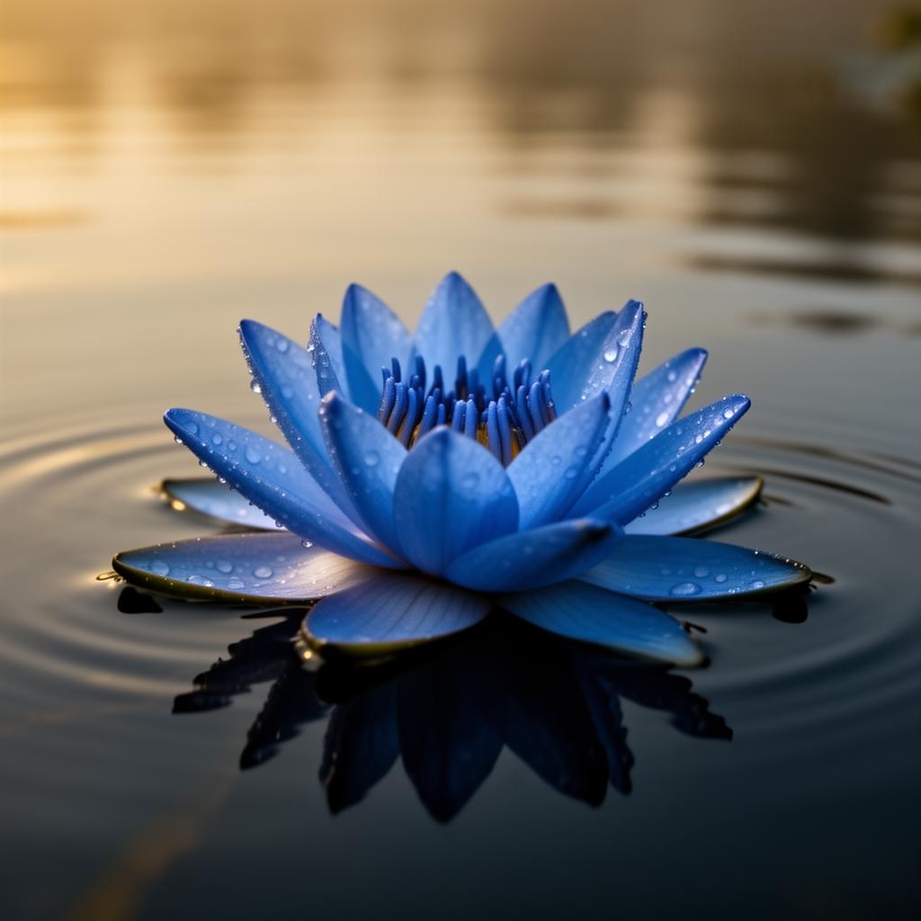 Blue lotus flower floating on still water