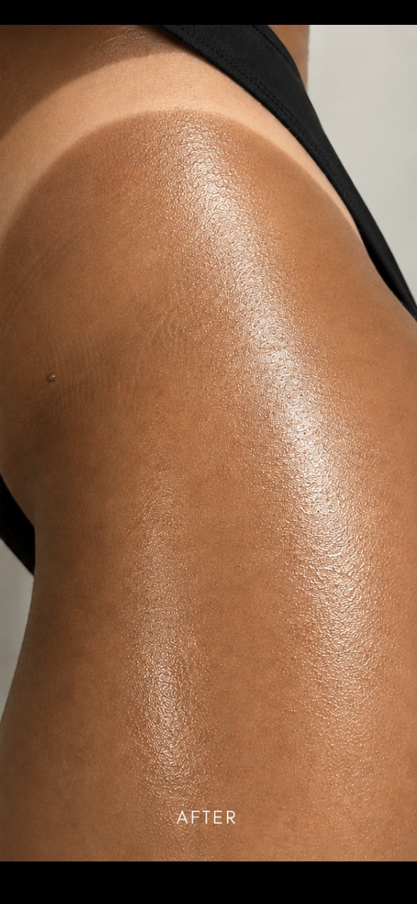 Forearm with Brazilian Sun urucum tanning oil applied.